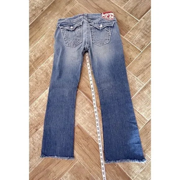 TRUE RELIGION 32 x 28 Jeans BECKY SUPER T USA Pre-Owned Light Wash Frayed Hem - Picture 2 of 13